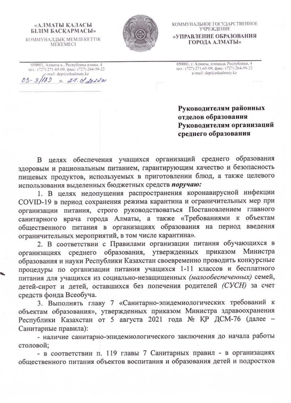 Бұйрық тамақтану 2022