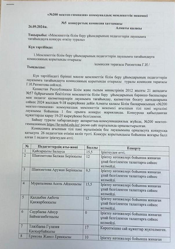 № 5 конкурстық комиссия хаттамасы